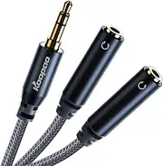 KOOPAO 3.5mm Splitter Double Headphone Jack Stereo Audio Adapter 2 Way Aux Dual Earphone Jack 1 Male to 2 Female Extension Cable Compatible with PC Laptop MacBook Pro 2021 TV iPad PS4 Speaker Headset