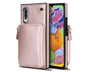 For Samsung Galaxy A90 5G Case with Lanyard Zipper Wallet Cover - Rose Gold