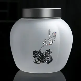 陶福氣 玻璃茶葉罐密封罐加厚玻璃仿玉石琉璃鋁蓋茶罐收納罐茶倉