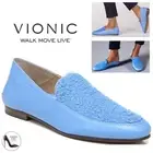Vionic Woman's Frieda Blue Leather Slip On Loafers Comfortable Flat Shoes Mules