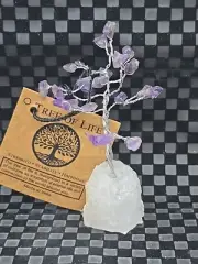 AMETHYST BONSAI 3.5 " TREE Of LIFE ON QUARTZ CRYSTAL BASE