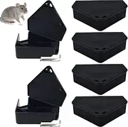 Rodent Bait Station Mouse Bait Station 6Pcs Triangular 5x4 Rodent with 2 Keys Black Pp Mouse Traps Indoor for Home, Restaurant, Hotel, Trap