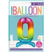 Number 0 Foil Standing Balloon - Rainbow