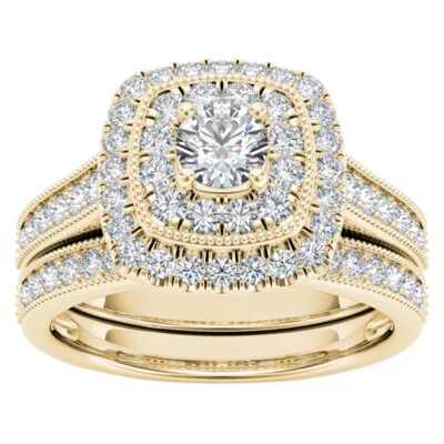 14k Yellow Gold Round Cut 0.75Ct Diamond Bridal Set Ring Size 6 Clarity I2