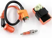 Vuzmode High Performance Racing AC Box 6pin + Ignition Coil + 3 Electrode Spark Plug, for GY6 50cc 80cc 125cc 150cc Moped Scooter ATV Go Kart Engine Ignition Coil Pack