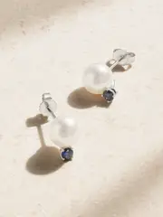 [Mikimoto] Mikimoto - 18-karat White Gold, Pearl And Sapphire Earrings - One size One size White