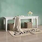 Dining Table Bench, 100% Solid Rubber Wood Long Storage Bench, Solid Wood Entryway Bench with Solid Wood Leg, for Kitchen, Dining Room, Living Room(White,150cm/59in)