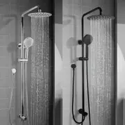 ACA Shower Head Set 8" Thin Round 5-Mode Hand Held Adjustable Height Rail Diverter WELS Chrome Black