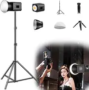 60W Handheld Mobile Outdoor Shooting Light, Rechargeable Filling Light with 2.1m Floor Bracket, COB Lamp Beads + 3000K-6500K + RA ≥ 95 + 13500mAh Battery + 6 Kinds of Ambient Light,Black