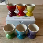 Le Creuset Stoneware Rainbow Multicolor Set of 6, Egg Cups NEW NIB