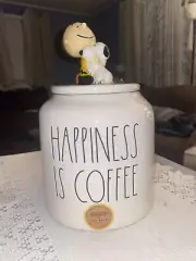 Rae Dunn Snoopy Charlie Brown Peanuts “Happiness is Coffee” Chubby Jar Canister