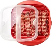 Microwave Bacon Maker Cooker with Lid, Bacon Baking Utensils, Crispy Bacon Tray for Microwave Cooking, Baking High Temperature Resistant Microwave Bacon Cooker Kitchen Gadget