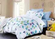 Leaves King Size Bed Quilt Doona Duvet Cover & Pillow Cases Set White