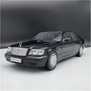 Scale Finished Model Car 1:18 1990 for Benz S600 W140 Tiger Head Ben Alloy Car Model Classic Car Diecast Original Car Model Miniature Replica Car(Black)