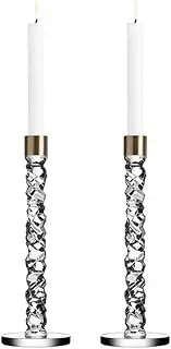 [Orrefors] Carat 11-5/8" Crystal/Brass Candlesticks, Pair