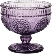 CHOOLD Vintage Flower Embossed Glass Footed Dessert Bowl Ice Cream Bowl Trifle Bowl Salad Bowl Candy Cake Bowl for Home Party Wedding 9oz