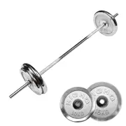 Total 58kg - Barbell Weight Set - 180cm Barbell Bar + 10x2 + 15x2 Silver Weight Plate