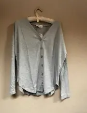Pink Rose Juniors Textured Button-Front V-Neck Top Size Large Heather Gray New