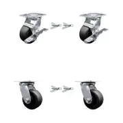 4 Inch Glass Filled Nylon Caster Set with Ball Bearings 4 Swivel Lock 2 Brake
