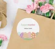 Personalised Happy Easter Egg Stickers Gift Wrapping Bag Box Sticker Gift Labels
