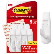 Command Large Utility Hooks, 7-Hooks, 12-Strips, Organize Damage-Free White