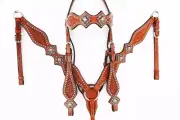 Western Leather Tack Set of headstall and Breast Collar with Conchos & dots