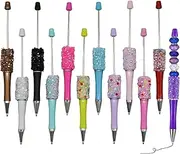 Maydahui 12PCS Petal Glitter Beadable Ballpoint Pens Retractable Diamond Bead Pen Plastic DIY Bling Pens Cool Shaft Beaded Pen for DIY Making School Party Office(Beads Not Included)
