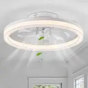 FANNEHONNE 20 in. Indoor Low Profile White Ceiling Fan with Light Dimmable LED