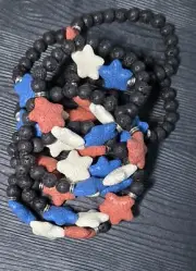RWB Star Lava Stone Bracelet Woman Beaded Energy Power Essential Oil Bracelet 6