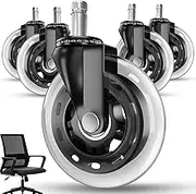 5 Pack Office Chair Wheels,3 in Home Office Furniture Casters,Mute Chair Casters Wheels, Rubber Rollerblade Wheels,Suitable for Wooden Floors,Computer Gaming Chair Pulleys, Smooth and Quiet Rolling
