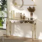 Extra Long Silver Mirror Entryway Console Table Lantern Pattern Gold Rim Decor