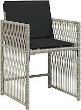 vidaXL Light Grey Poly Rattan Garden Dining Chairs - Set of 4 with Anthracite Foam Cushions, Foldable Backrest for Outdoor/Patio