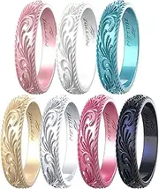 [Zollen] 10 Packs Silicone Wedding Rings for Women, Thin Rubber Wedding Bands Stackable Ring, Hypoallergenic Silicone