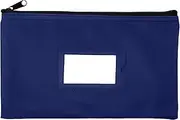 Money Bank Deposit Bag with Zipper | 11x6 inch | Navy Blue | Durable Leatherette Money Cash Coin Check Wallet Pouch for Men & Women with Framed ID Window and Blank Card | by GIDABRAND (1)