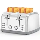 4 Slice Retro Stainless Steel Toaster with 7 Shade Settings for Waffles Bagels