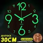 12 inch Large Wall Clock Wooden Luxury Art Vintage Clocks Glow In Dark Quartz