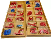 Montessori HOMESCHOOL MOVABLE Lower Case Red Blue Alphabet 2 Wooden Boxes PRINT