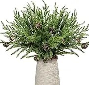 Kesywale Norfolk Pine Branches with Pine Cone 17" Christmas Greenery 8 Pack Green Artificial Pine Sprigs for Xmas Tree Filler Picks DIY Garland Wreath and Home Garden Decorations