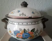 Vintage 8.5" Handle To Handle Enamel Floral Enamelware Cookware Germany NEW