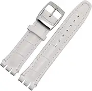 NPKNGZTATW Leather Watch Band17mm 19mm For Swatch Watch Waterproof Leather Watch Strap Band For Swatch Watch strap(White,19mm)