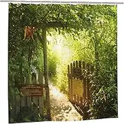 YUAOEUR 3D Garden Shower Curtain 71x71 Inch Green Bamboo Forest Picture Outdoor Garden Green Trees Bathroom Personalized Decor Fabric with Hook