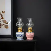 Vintage Oil Lamp Lantern-Ceramic Glass Kerosene Chamber Oil Lighting Butter Lamp