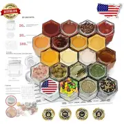 Versatile 20-Piece Magnetic Spice Jar Set - Airtight Hexagonal Glass Containers