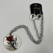 ED HARDY ROSE SHELL NECKLACE EARRINGS SET BRAND NEW Y2K TATTOO ART