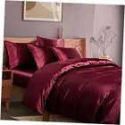 6Pcs Maroon Duvet Set Queen Size - Satin Fitted Sheet & Pillowcases, Cooling