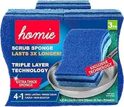 [Homie] 3X Longer Lasting Scrub Sponges, 3 Zero Scratch Kitchen Sponges for Washing Dishes and Cleaning The Kitchen and Bath, Non-Scratch Sponge Safe for Non-Stick Cookware