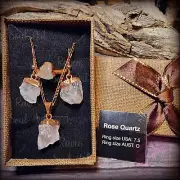 Raw gemstone jewellery set crystal rose quartz old stock tarnished no returns