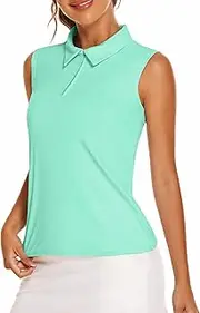 [COOrun] Women's Golf Polo T Shirts Lightweight Moisture Wicking Sleeveless Shirt Quick Dry Zipper Tank Top