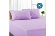 King Size Lilac Color Poly Cotton Fitted Sheet + Pillowcase