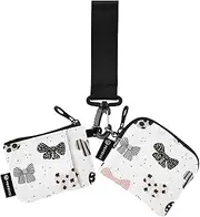 [Amooorous] Black White and Peach Cute Bow Women's Change Wallet Card Cases Mini Fashion Women's Money Organizers with Wristlet Strap for Woman 2 Pcs, Black, White and Peach Cute Bow, 1 size, Casual